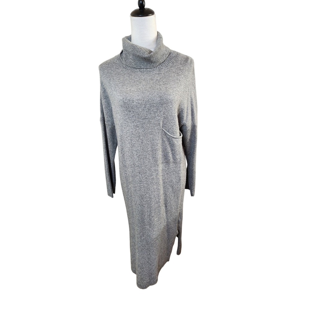B.yu Made in Italy Gray Merino Cashmere Blend Turtleneck Sweater Midi Dress S